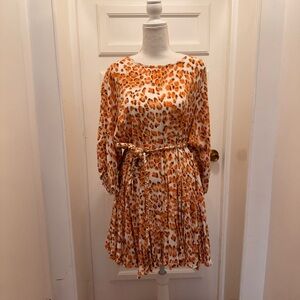 Leopard print dress with belt.
